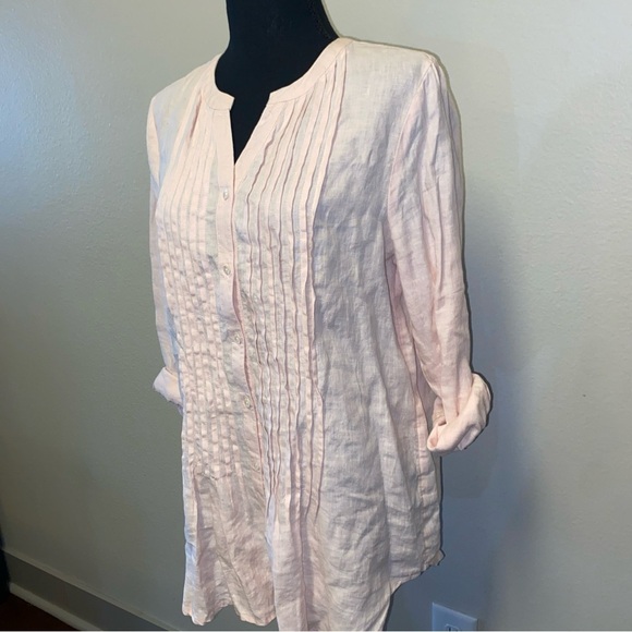 Sundance 100% Linen Long Sleeve Pink Button Front Top Boho Casual Tunic Small - Picture 2 of 9